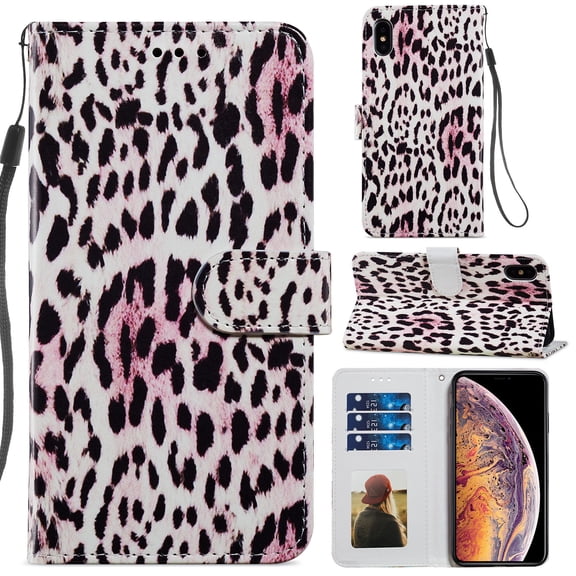 Wallet Case for iPhone X 5.8 inch, iPhone XS Cover with Card Holder, Allytech Lightweight PU Leather Durable TPU Inner Anti-Scratch Magnetic Clasp Kickstand Detachble Hand Strap Case, Leopard