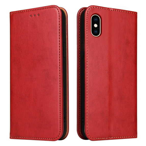 Wallet Case For iPhone X / XS, Case Wallet-High Quality Leather Magnetic Closure Case-RFID Blocking Card Holders-Shockproof TPU Shell Folio Cover Women Men For iPhone X / XS, Red