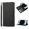 thumbnail image 1 of Wallet Case for iPhone X/XS, PU Leather Credit Card Holder Phone Case [3 Card Slots] Folio Flip Detachable Magnetic Cover Kickstand & Carrying Strap for iPhone X/XS, Black, 1 of 12