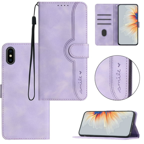 Wallet Case for iPhone X / XS, [RFID Blocking][Kickstand][Magnetic Closure] Flip Folio Wallet Case PU Leather Card Slots and Detachable Hand Strap Phone Case For iPhone X / XS, Purple