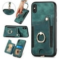 thumbnail image 1 of Wallet Case for iPhone X / XS, Ring Holder Kickstand Retro Premium Leather Credit Card Holder [ RFID Blocking ] Case with Wrist Strap Back Magnetic Clasp Flip For iPhone X / XS, Green, 1 of 14