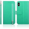 thumbnail image 1 of Wallet Case for iPhone XR, 5 Card Slots Magnetic Closure Zipper Pocket Handbag PU Leather Flip Case with Wrist Strap TPU Kickstand Cover for iPhone XR - Mint Green, 1 of 14