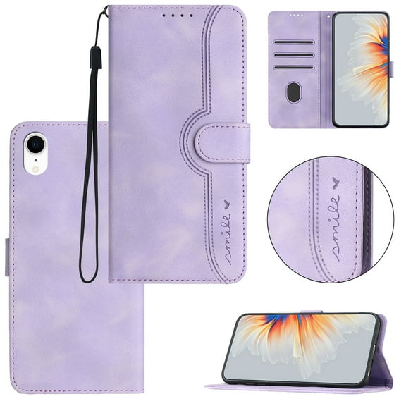 Wallet Case for iPhone XR, with Card Slots [RFID Blocking],Durable Flip Folio Kickstand Magnetic Closure Leather Wallet Wrist Strap Women Men Case For iPhone XR, Purple