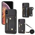 thumbnail image 1 of Wallet Case for iPhone XR, Classic Lychee Texture PU Leather Purse Case with Accordion Card Slots, Protective Crossbody Flip Cover with Zipper Shoulder Strap Lanyard for iPhone XR, Black, 1 of 8