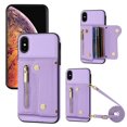 thumbnail image 1 of Wallet Case for iPhone XR, Classic Lychee Texture PU Leather Purse Case with Accordion Card Slots, Protective Crossbody Flip Cover with Zipper Shoulder Strap Lanyard for iPhone XR, Purple, 1 of 8