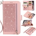 thumbnail image 1 of Wallet Case for iPhone XR,Magnetic Handbag Zipper Pocket PU Leather Flip with 9 Card Slots and Wrist Strap Folio TPU Inner Stand Case for iPhone XR - Rose Gold, 1 of 14