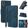 thumbnail image 1 of Wallet Case for iPhone XR,PU Leather Wallet Flip Protective Phone Case Wrist Strap Card Slots Holder Pocket Emboss Butterfly Flower Stand Shockproof Phone Case for iPhone XR,Blue, 1 of 7