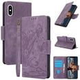 thumbnail image 1 of Wallet Case for iPhone XR,PU Leather Wallet Flip Protective Phone Case Wrist Strap Card Slots Holder Pocket Emboss Butterfly Flower Stand Shockproof Phone Case for iPhone XR,Purple, 1 of 7