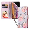 thumbnail image 1 of Wallet Case for iPhone XS/X 5.8 Inch with Card Slots Magnetic Clasp Wrist Strap Cover, Premium PU Leather Soft TPU Shockproof Flower Pattern Bronzing Kickstand Flip Folio Phone Case,Pink Rose, 1 of 8
