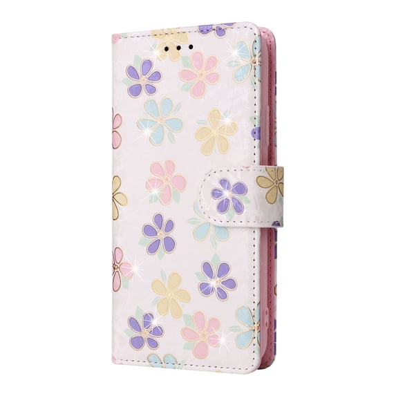 Wallet Case for iPhone XS/X 5.8 Inch, Flower Pattern Soft TPU Shockproof Bracket Wrist Strap Phone Cover with Cash Holder Card Slots Magnetic Closure Kickstand Flip Folio Case,Small Flowers