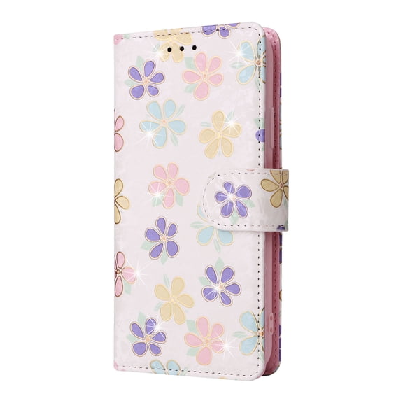 Wallet Case for iPhone XS/X 5.8 Inch, Flower Pattern Soft TPU Shockproof Bracket Wrist Strap Phone Cover with Cash Holder Card Slots Magnetic Closure Kickstand Flip Folio Case,Small Flowers