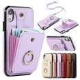 thumbnail image 1 of Wallet Case for iPhone XS/X, Kickstand Ring Holder Premium PU Leather Case with Crossbody Strap,Card Holder Slot Money Pocket 360°Rotation Metal Ring Grip Kickstand Cover,Purple, 1 of 7