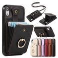thumbnail image 1 of Wallet Case for iPhone XS/X, Kickstand Ring Holder Premium PU Leather Case with Crossbody Strap,Card Holder Slot Money Pocket 360°Rotation Metal Ring Grip Kickstand Cover,Black, 1 of 9
