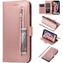 Wallet Case for iPhone Xs iPhone X, 5 Card Slots Magnetic Closure Zipper Pocket Handbag PU Leather Flip Case with Wrist Strap TPU Kickstand Cover for iPhone Xs/iPhone X - Rose Gold