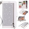 thumbnail image 1 of Wallet Case for iPhone Xs iPhone X,Magnetic Handbag Zipper Pocket PU Leather Flip with 9 Card Slots and Wrist Strap Folio TPU Inner Stand Case for iPhone Xs/iPhone X - Silver, 1 of 14