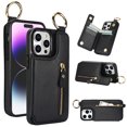 thumbnail image 1 of Wallet Case for iPhone iPhone 16 Pro Max, Premium Vintage PU Leather Magnetic Closure Handbag Zipper Pocket Case Kickstand Card Holder Slots with Ring Hook Shockproof Flip Cover, Black, 1 of 9