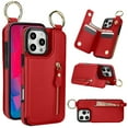 thumbnail image 1 of Wallet Case for iPhone iPhone 16 Pro Max, Premium Vintage PU Leather Magnetic Closure Handbag Zipper Pocket Case Kickstand Card Holder Slots with Ring Hook Shockproof Flip Cover, Red, 1 of 9