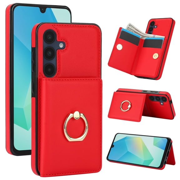 Wallet Case with Card Holder for Samsung Galaxy A16 5G, 360° Rotation Ring Kickstand Magnetic Clasp and Durable Shockproof Cover