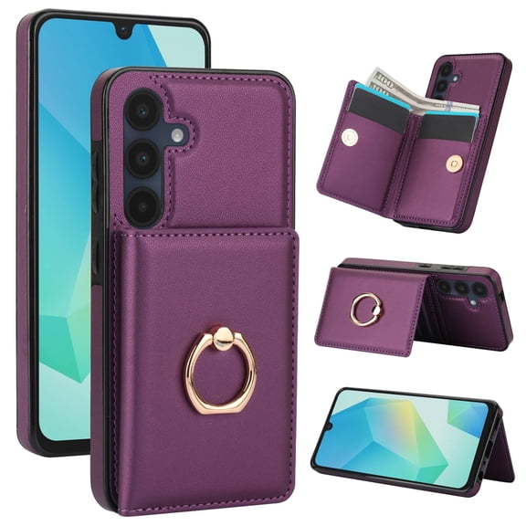 Wallet Case with Card Holder for Samsung Galaxy A16 5G, 360° Rotation Ring Kickstand Magnetic Clasp and Durable Shockproof Cover
