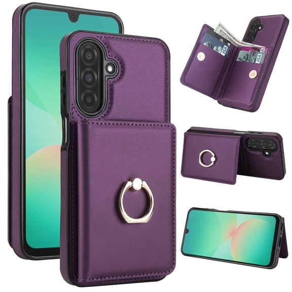Wallet Case with Card Holder for Samsung Galaxy A26 5G, 360° Rotation Ring Kickstand Magnetic Clasp and Durable Shockproof Cover