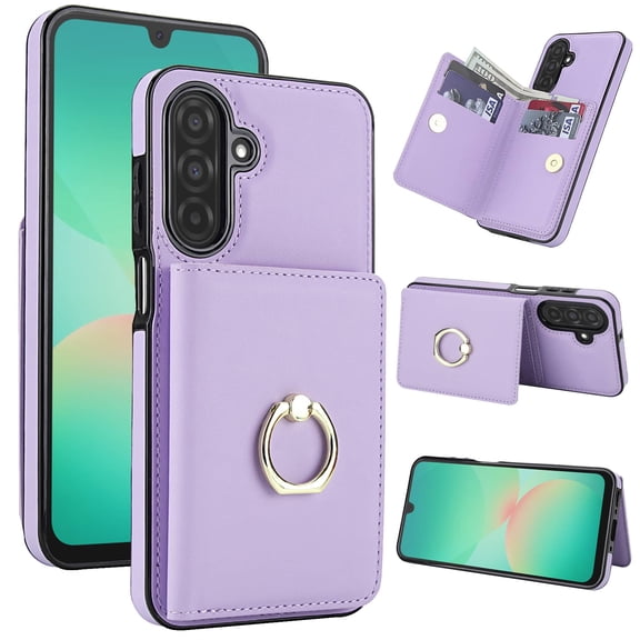 Wallet Case with Card Holder for Samsung Galaxy A26 5G, 360° Rotation Ring Kickstand Magnetic Clasp and Durable Shockproof Cover