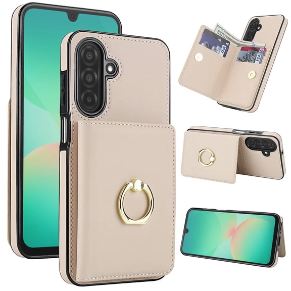 Wallet Case with Card Holder for Samsung Galaxy A26 5G, 360° Rotation Ring Kickstand Magnetic Clasp and Durable Shockproof Cover