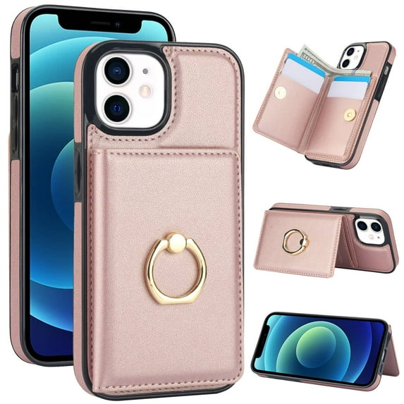 Wallet Case with Card Holder for iPhone 11, 360° Rotation Ring Kickstand Magnetic Clasp and Durable Shockproof Cover