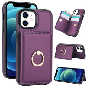 Wallet Case with Card Holder for iPhone 13, 360° Rotation Ring Kickstand Magnetic Clasp and Durable Shockproof Cover