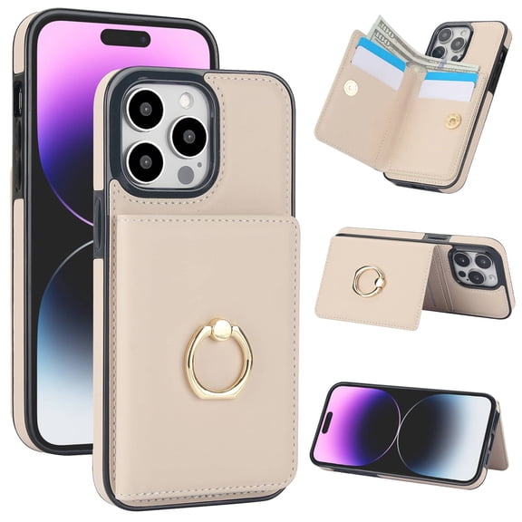 Wallet Case with Card Holder for iPhone 13 Pro Max, 360° Rotation Ring Kickstand Magnetic Clasp and Durable Shockproof Cover