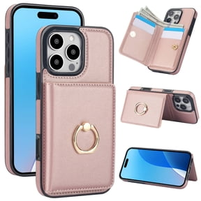 Wallet Case with Card Holder for iPhone 16 Pro Max, 360° Rotation Ring Kickstand Magnetic Clasp and Durable Shockproof Cover