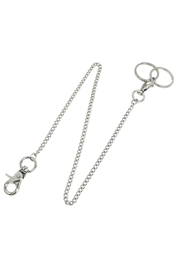 Wallet Chain 18” Silver Belt Chain Pocket Chain, Both Ends Clasps & 2 Extra Rings for Keys, Jeans, Pants, Belt Loop, Purse, Handbag