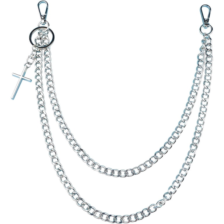 Qingbin Wallet Chain, Stainless Steel, Silver, Cross Pendant
