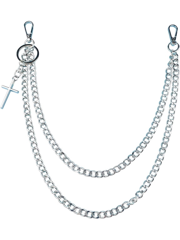 Wallet Chain Heavy Duty Pants Chains Jeans Chain for Women Men,Pocket Chain with Cross Pendant Belt Chain Hip Hop Punk Key Chain Goth Accessories