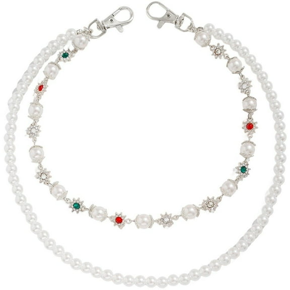 Wallet Chain Layered Pants Chains for Men Women, Exquisite Rhinestone Pearl Belt Chain Punk Key Chain Accessories