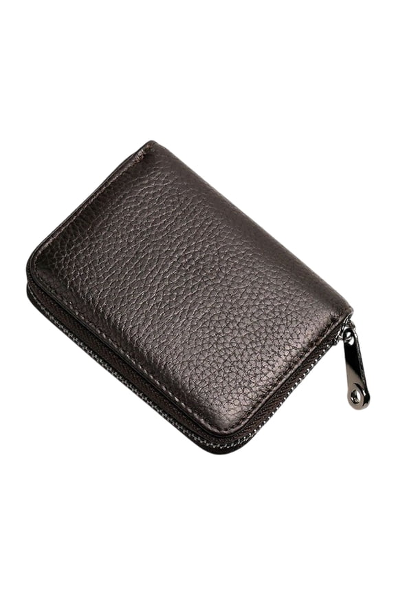 Wallet Coffee Brown Card Case Slim ID Holder with Zipper for Secure Storage of Credit Cards and Documents