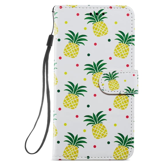 Wallet Cover Case for Samsung Galaxy S23 Plus 6.6" 2023, Allytech PU Leather Anti-Shock Folio Kickstand Magnetic Closure Detachable Lanyard Strap Card Slots Case for Samsung S23+, Cute Pineapple