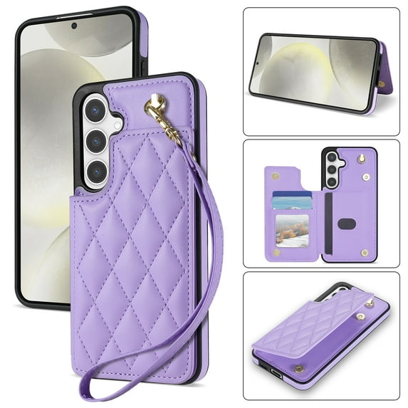 Wallet Cover for Samsung Galaxy A16 5G/4G with Detachable Wrist Strap, Credit Card Slots Holder Magnetic Snap Back PU Leather Kickstand Phone Case for Samsung Galaxy A16 Girls Women, Purple