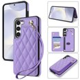 thumbnail image 1 of Wallet Cover for Samsung Galaxy S23 with Detachable Wrist Strap, Credit Card Slots Holder Magnetic Snap Back PU Leather Kickstand Phone Case for Samsung Galaxy S23 Girls Women, Purple, 1 of 8