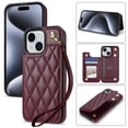 thumbnail image 1 of Wallet Cover for iPhone 14, with Wrist Strap Card Holder Magnetic Snap Back PU Leather Credit Card Slots Stand Classic Phone Case Cover for iPhone 14, Winered, 1 of 8