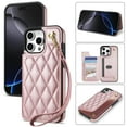thumbnail image 1 of Wallet Cover for iPhone 16 Pro Max, with Wrist Strap Card Holder Magnetic Snap Back PU Leather Credit Card Slots Stand Classic Phone Case Cover for iPhone 16 Pro Max, Rosegold, 1 of 8