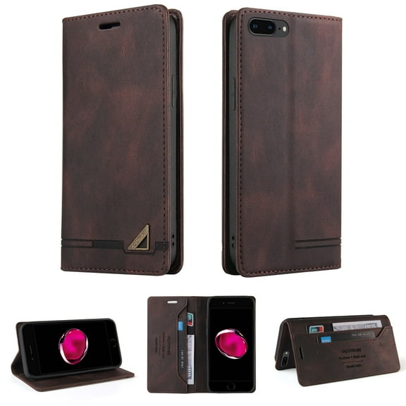 Wallet Cover for iPhone 8 Plus/7 Plus, Credit Card Slot Stand Slim Premium PU Leather & Soft TPU Back Shockproof Flip Folio Book Magnetic Cover For iPhone 8 Plus/7 Plus,
Brown