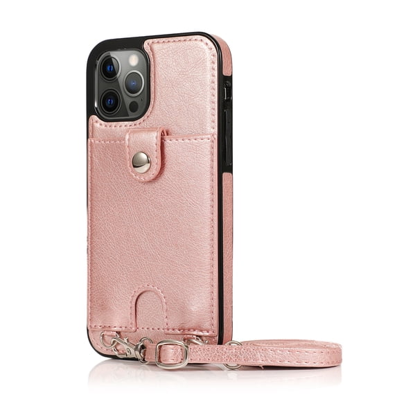 Wallet Crossbody for iPhone 14 Pro 6.1" 2022 Case with Lanyard Strap, Allytech PU Leather Protective Handbag Card Holder Kickstand Detachable Shoulder Strap Cover Women Men, Rosegold