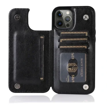 Wallet Double Button With Card Slot Stand Flip Leather Case For iPhone 16 15 Pro Max 14 Plus 13
