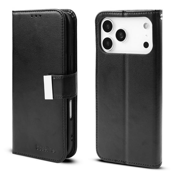 Wallet Folio Case for Apple iPhone 17 Pro– Black / Black, Flip Cover with Card Slots & Stand Function