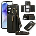 thumbnail image 1 of Wallet Function Case for Samsung Galaxy S23 FE with Shoulder Strap, Elegant Card Holder Ring Stand Flip Zipper PU Leather Card Slots Phone Case Cover Women Girls for Galaxy S23 FE, Black, 1 of 10