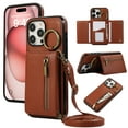 thumbnail image 1 of Wallet Function Case for iPhone 14 Pro with Shoulder Strap, Elegant Card Holder Ring Stand Flip Zipper PU Leather Card Slots Phone Case Cover Women Girls for iPhone 14 Pro, Coffee, 1 of 10