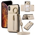 thumbnail image 1 of Wallet Function Case for iPhone XS Max with Shoulder Strap & Card Slot Holder & Ring Buckle & Magnetic Clasp, Premium PU Leather Flip Folio Zipper Purse Women Girls Phone Case, Beige, 1 of 1
