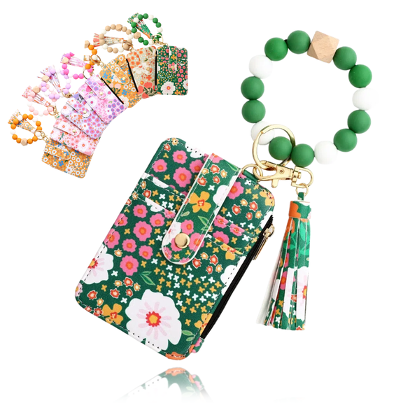 Wallet Keychain Wristlet for Women Boho Beaded Tassel Wristlet Keychain Bracelet Wallet Slim Credit Key Card Holder Purse