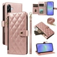 thumbnail image 1 of Wallet Lanyard Crossbody Strap Heavy Duty Case for Samsung Galaxy A56 5G with Cash Slots Card Holder Zipper Pocket Remium PU Leather TPU Full Body Protective Kickstand Rugged Phone Cover, Rosegold, 1 of 7