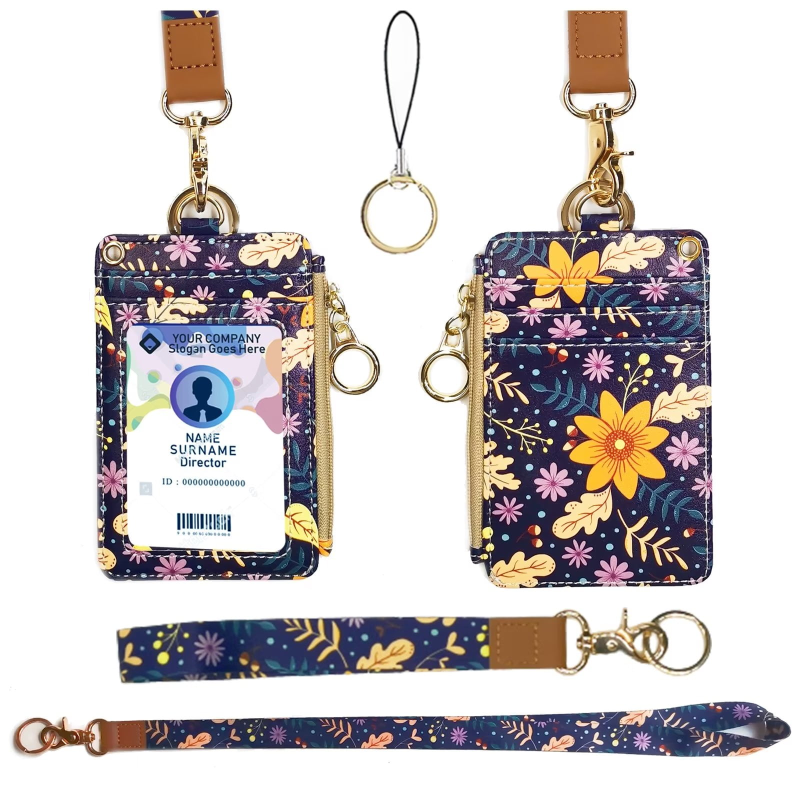 bolimoss Lightweight Wallet Lanyard with Zipper, Autumn Sunflower, 2.08 ...